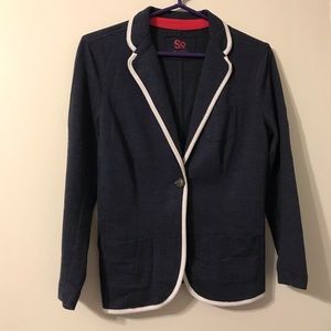 Blue Heathered Cotton Blazer w/ White Piping